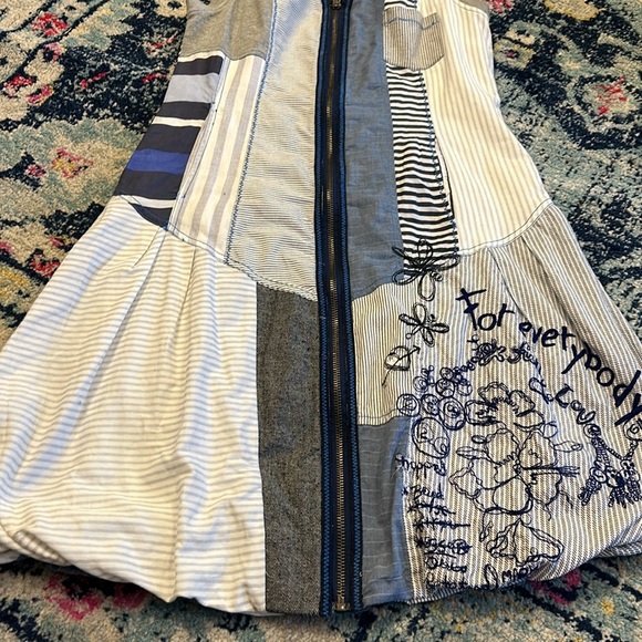 Desigual Patchwork Denim Zipper Dress Blue White EU 40 Large B16 - Picture 3 of 10